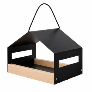Nowoczesny karmnik, domek dla ptaków, duży metalowy, drewniana podstawa PT06
