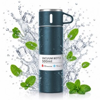 TERMOS turystyczny z kubkiem, szczelny, stal nierdzewna granatowy 500ml BD65GRAN