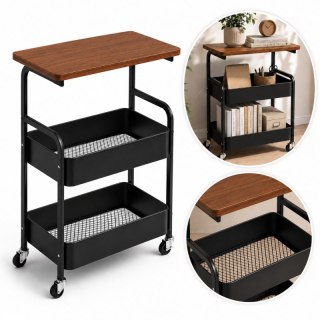 Regał, szafka mobilna na kółkach, stolik 3 poziomy, czarny metalowy, blat MDF SZ55