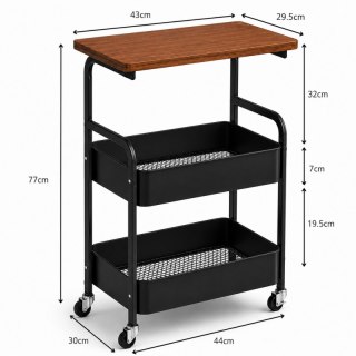Regał, szafka mobilna na kółkach, stolik 3 poziomy, czarny metalowy, blat MDF SZ55