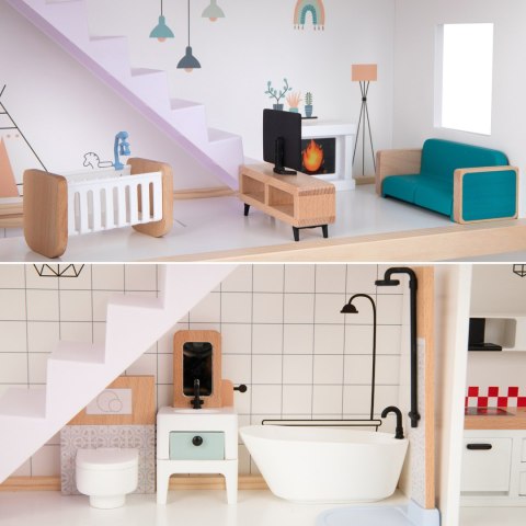 TOOKY TOY Duży Drewniany Domek dla Lalek + Figurki FSC