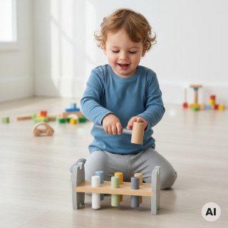Viga PolarB Drewniana Przebijanka Wbijanka z Młoteczkiem Pingwinek Montessori