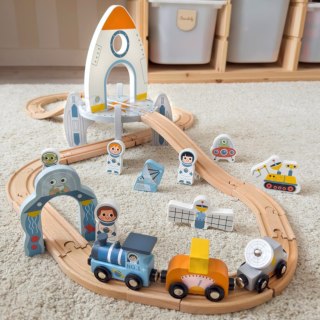 TOOKY TOY Drewniana Kolejka Pociąg Kosmiczna Rakieta Tory
