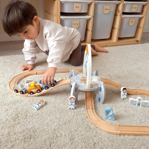 TOOKY TOY Drewniana Kolejka Pociąg Kosmiczna Rakieta Tory