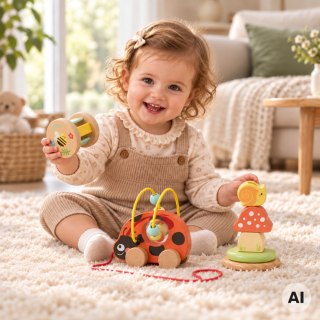 TOOKY TOY Zestaw Edukacyjny 3w1 Piramidka Pętka Motoryczna Ciągacz Montessori