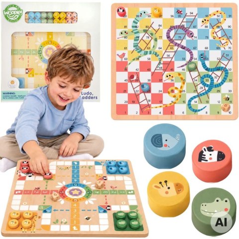 WOOPIE GREEN Gry Planszowe Logiczne 2w1 Ludo Chińczyk + Węże i Drabiny