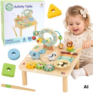 WOOPIE GREEN Drewniany Stolik Edukacyjny Muzyczny Labirynt Sensoryczny 5W1