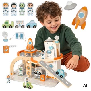 TOOKY TOY Parking Drewniany Kosmiczna Stacja