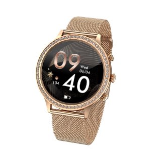 Smartwatch Damski VELTORI VT310-1 Złota Bransoleta + Różowy Pasek Silikonowy