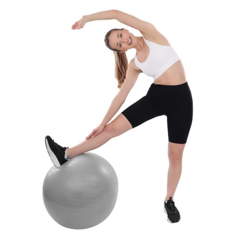 PIŁKA GIMNASTYCZNA DO ĆWICZEŃ FITNESS 75CM ANTIBURST SZARA
