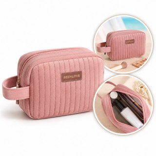 Kosmetyczka damska aksamitna podłużna 20cm x 13cm różowa KS162