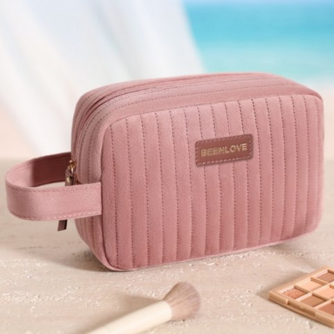 Kosmetyczka damska aksamitna podłużna 20cm x 13cm różowa KS162