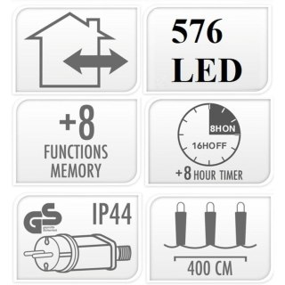 LAMPKI CHOINKOWE ŁAŃCUCH ŚWIETLNY 576 LED TIMER ZIMNY BIAŁY