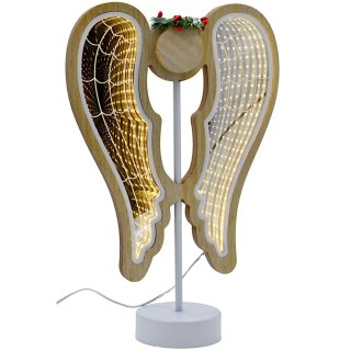 ANIOŁ DEKORACYJNY SKRZYDŁA DREWNIANY 106 LED INFINITY 37CM USB LUCA