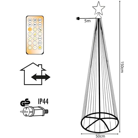 CHOINKA DEKORACYJNA 154LED SUPER CIEPŁY BIAŁY 150CM PILOT RAMA CZARNA