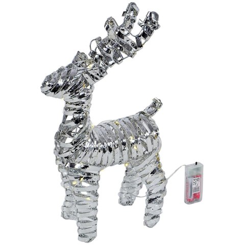 DEKORACJA RENIFER 34CM TIMER 20 LED SREBRNY