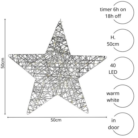 GWIAZDA DEKORACYJNA 40LED SILVER 50CM LUCA