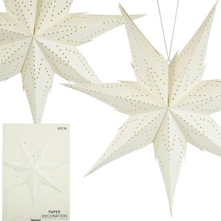 GWIAZDA DEKORACYJNA PŁATEK ŚNIEGU WISZĄCY PAPIEROWY 60CM BIAŁA 7 RAMION