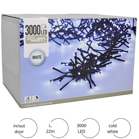 LAMPKI CHOINKOWE ŁAŃCUCH ŚWIETLNY 3000 LED TIMER ZIMNY BIAŁY