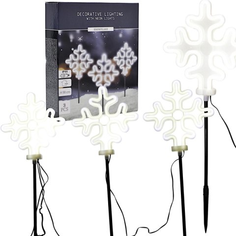 LAMPKI OGRODOWE STICK ŚNIEŻYNKI NEON LED 58 CM 3 SZT BIAŁE IP44