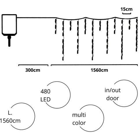 SOLARNY ŁAŃCUCH ŚWIETLNY 480 LED 13 FUNKCJI USB MULTIKOLOR
