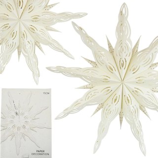 GWIAZDA DEKORACYJNA PŁATEK ŚNIEGU WISZĄCY PAPIEROWY 75CM BIAŁA 9 RAMION