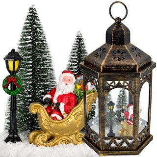 LATARNIA DEKORACYJNA MIGAJĄCE DIODY LED 32CM MIKOŁAJ