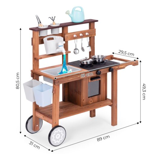 Kuchnia błotna outdoor dla dzieci z akcesoriami drewno jodłowe ECOTOYS - obrazek 10